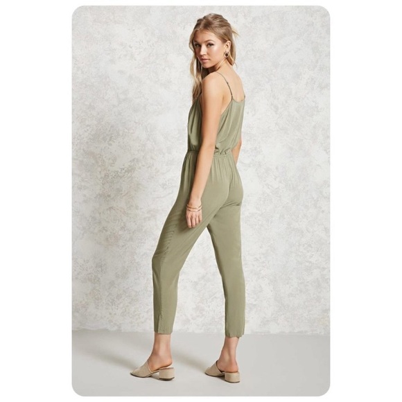 Forever 21 Light Olive green Spaghetti Strap Drawstring Jumpsuit - Picture 2 of 6
